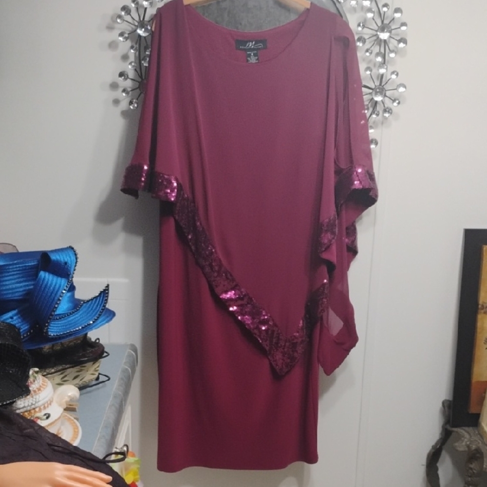 Midnight Velvet Asymmetrical Burgundy Dress with Sequins